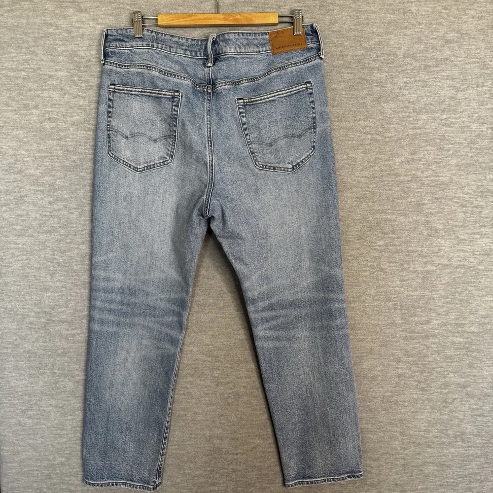 American‎ Eagle EASYFLEX Men's Slim Straight Jeans 36x30 Light Blue Distressed